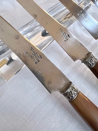 Dessert Knives - Bovine Horn Handles and Silver-Plated Metal Ferrules