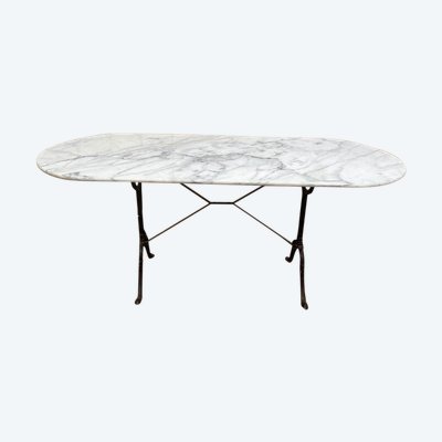 Table de bistrot en fer et marbre 160 cm