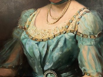 Oil on canvas signed Giuseppe P. Anzino and dated 1907. Portrait of Miss Margaret Elizabeth WAYNE