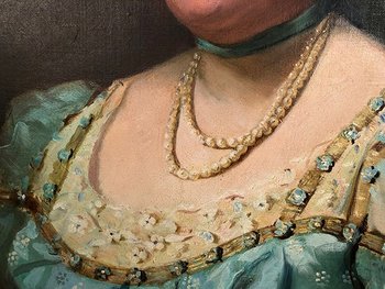 Oil on canvas signed Giuseppe P. Anzino and dated 1907. Portrait of Miss Margaret Elizabeth WAYNE