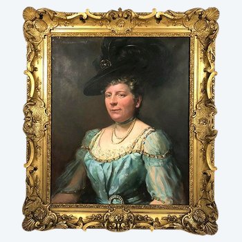 Oil on canvas signed Giuseppe P. Anzino and dated 1907. Portrait of Miss Margaret Elizabeth WAYNE