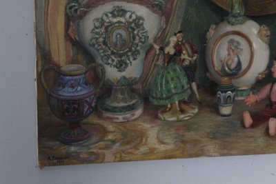Antikes Ölgemälde auf Leinwand Augusto Baracchi (Modena 1878 – Mailand 1942) 1923 „Sammler“ m