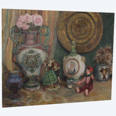 Antikes Ölgemälde auf Leinwand Augusto Baracchi (Modena 1878 – Mailand 1942) 1923 „Sammler“ m