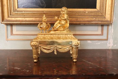 Pair of Louis XVI gilt bronze andirons