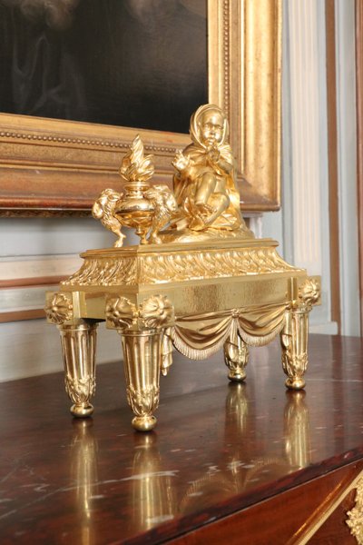 Pair of Louis XVI gilt bronze andirons