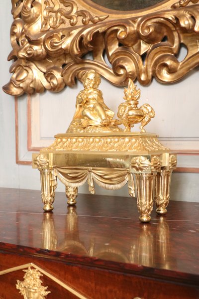 Pair of Louis XVI gilt bronze andirons
