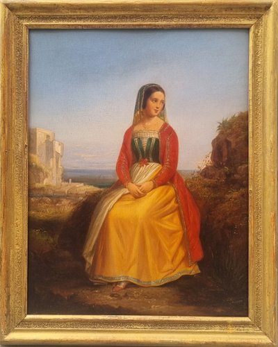Ecole française du XIXe siècle - Portrait d'une jeune Italienne en costume du XVe siècle