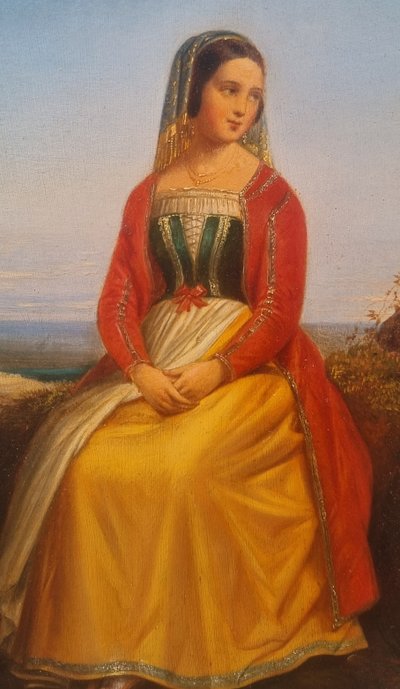 Ecole française du XIXe siècle - Portrait d'une jeune Italienne en costume du XVe siècle