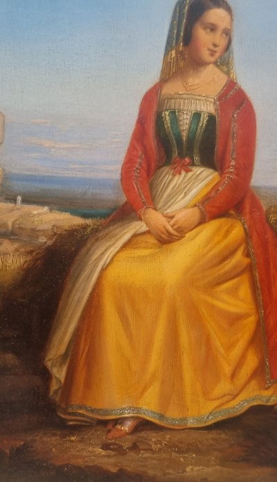 Ecole française du XIXe siècle - Portrait d'une jeune Italienne en costume du XVe siècle