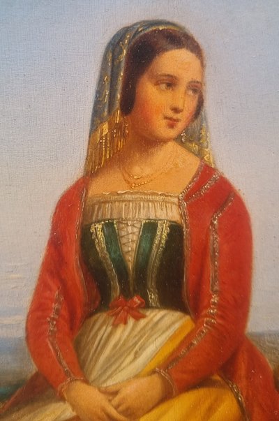 Ecole française du XIXe siècle - Portrait d'une jeune Italienne en costume du XVe siècle