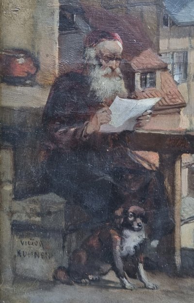 Victor KUHNEN - Il vecchio e il suo cane sul balcone di Bruges