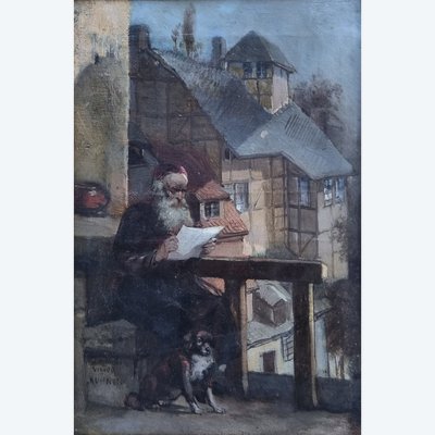 Victor KUHNEN - Il vecchio e il suo cane sul balcone di Bruges