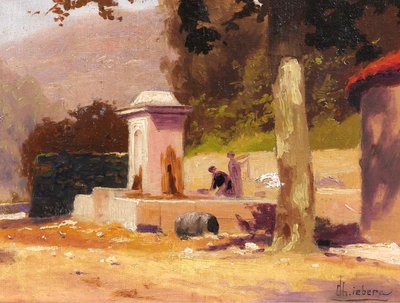 Charles LIEBERT Provence, Brunnen unter Platanen, Gemälde, um 1910-20 Var Landschaft