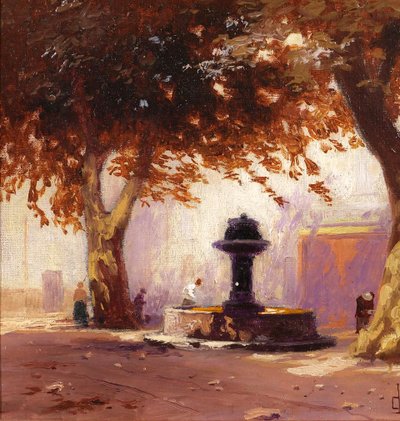 Charles LIEBERT Provence, Brunnen unter Platanen, Gemälde, um 1910-20 Var Landschaft