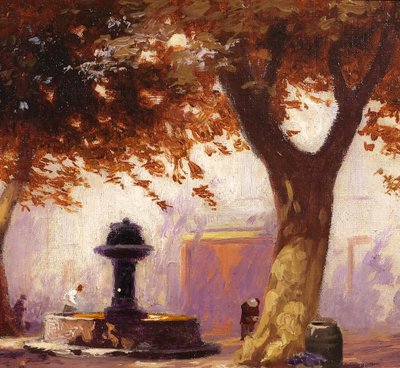 Charles LIEBERT Provence, Brunnen unter Platanen, Gemälde, um 1910-20 Var Landschaft