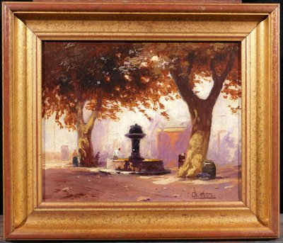 Charles LIEBERT Provence, Brunnen unter Platanen, Gemälde, um 1910-20 Var Landschaft