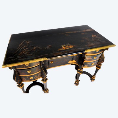 Mazarin-Schreibtisch mit schwarzem Hintergrund und Goldverzierung - Zeit Ludwigs XIV. - Um 1680
