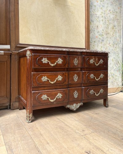 Chest of drawers in natural wood and Louis XV-style veneer