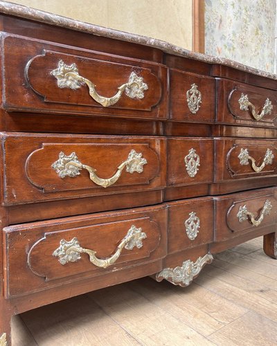 Chest of drawers in natural wood and Louis XV-style veneer