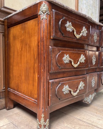 Chest of drawers in natural wood and Louis XV-style veneer