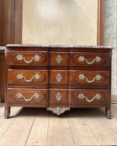 Chest of drawers in natural wood and Louis XV-style veneer