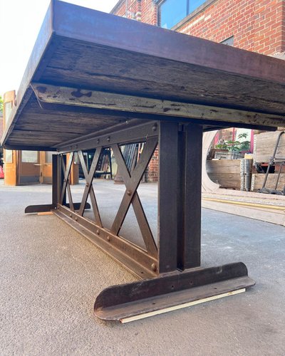 Oak top table with cast iron base