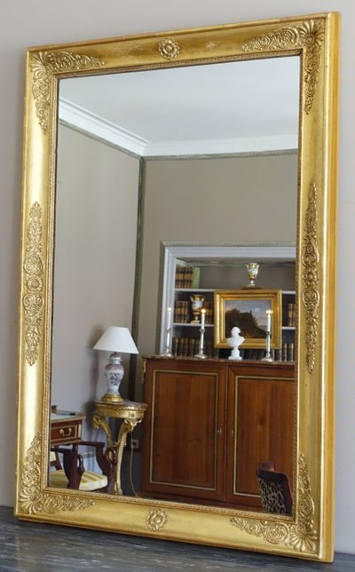 Large Empire giltwood fireplace mirror with mercury glass - 96cm x 142.5cm