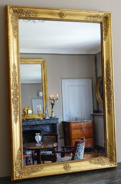 Large Empire giltwood fireplace mirror with mercury glass - 96cm x 142.5cm