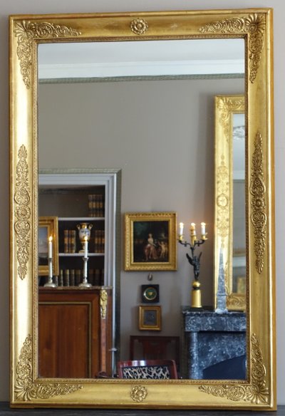 Large Empire giltwood fireplace mirror with mercury glass - 96cm x 142.5cm
