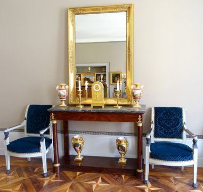 Large Empire giltwood fireplace mirror with mercury glass - 96cm x 142.5cm
