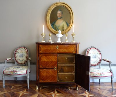Übergangszeit-Kartonschrank mit Intarsienarbeit
