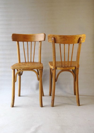 2 chaises bistrot 1950, Luterma , bois blond - no Thonet -no Baumann