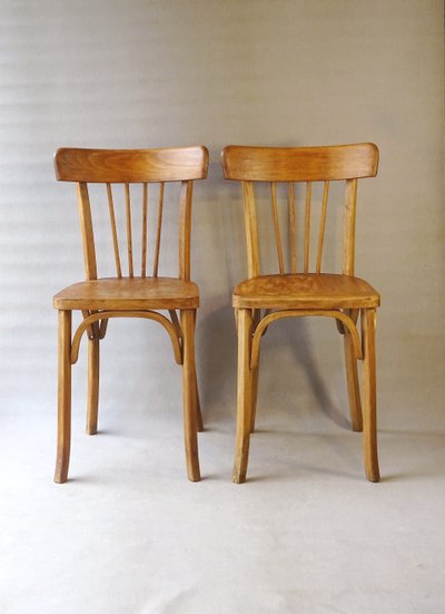 2 chaises bistrot 1950, Luterma , bois blond - no Thonet -no Baumann