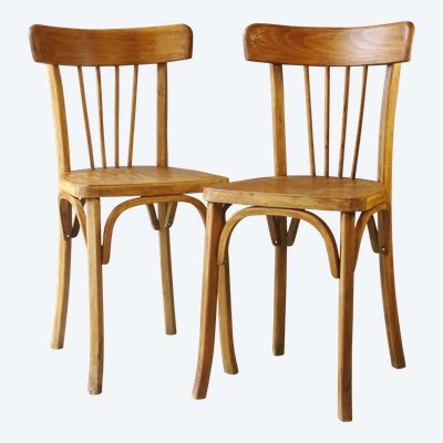 2 chaises bistrot 1950, Luterma , bois blond - no Thonet -no Baumann