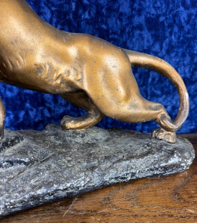 D'après Cartier : Statue «Lion Rugissant» Plâtre Patiné Bronze époque circa 1900