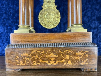 Napoleon III period portico clock in marquetry and gilded bronzes