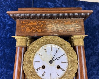 Napoleon III period portico clock in marquetry and gilded bronzes