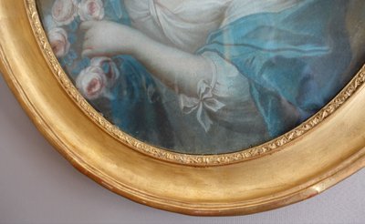 Scuola francese del XVIII secolo, ritratto di signora aristocratica in Flora, pastello, periodo Luigi XV