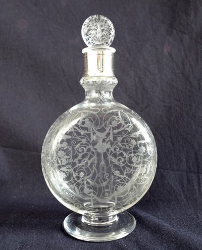 Baccarat - Michelangelo crystal liqueur decanter mounted in solid silver, Minerve hallmark