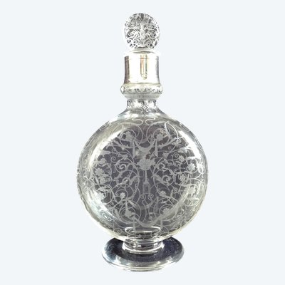 Baccarat - Michelangelo crystal liqueur decanter mounted in solid silver, Minerve hallmark