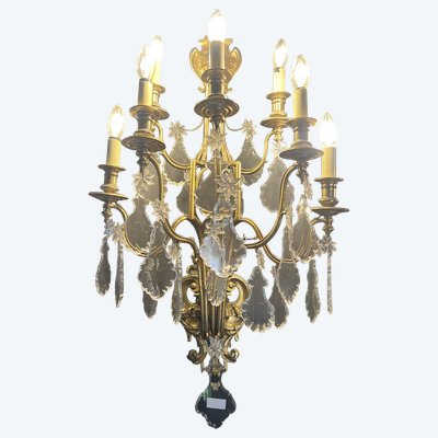 Paire d’appliques en bronze doré et verre taillé