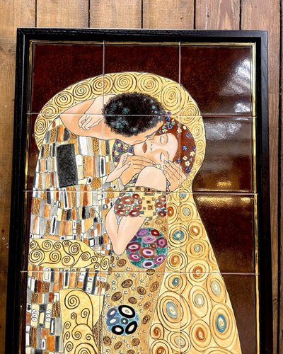 Gemälde auf Keramik nach Klimts "Der Kuss" - 24 Karat Vergoldung