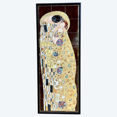 Gemälde auf Keramik nach Klimts "Der Kuss" - 24 Karat Vergoldung