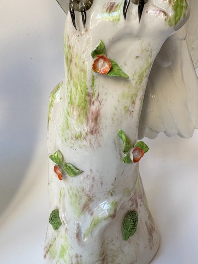 Pair of perched parrots in Paris porcelain (Bourdois & Bloch) H36