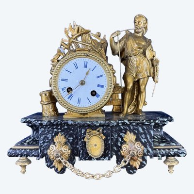 Napoleon III period clock in faux marble painted wood and gilded regule