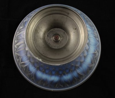 Opalescent glass bowl on chrome-plated metal pedestal circa 1930