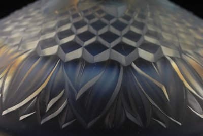 Opalescent glass bowl on chrome-plated metal pedestal circa 1930