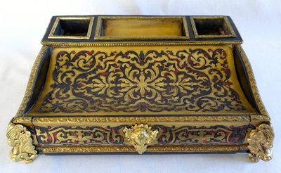 Large Napoleon III inkwell in the Louis XIV style, Boulle marquetry desk set