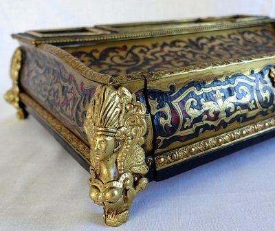 Large Napoleon III inkwell in the Louis XIV style, Boulle marquetry desk set