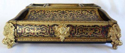 Large Napoleon III inkwell in the Louis XIV style, Boulle marquetry desk set